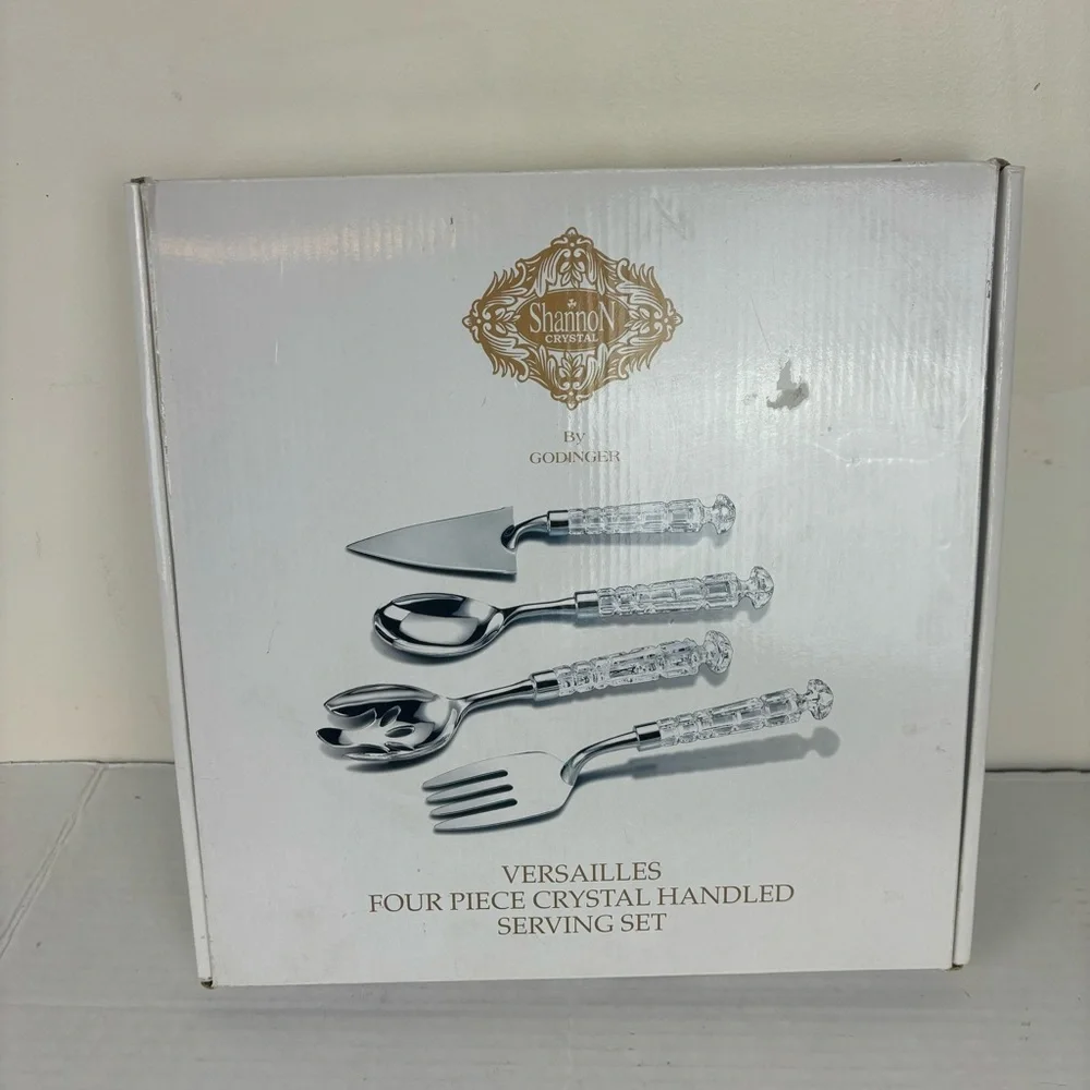 Shannon Crystal by GODINGER-Versailles Serving Set-4-pc crystal handles-NIB